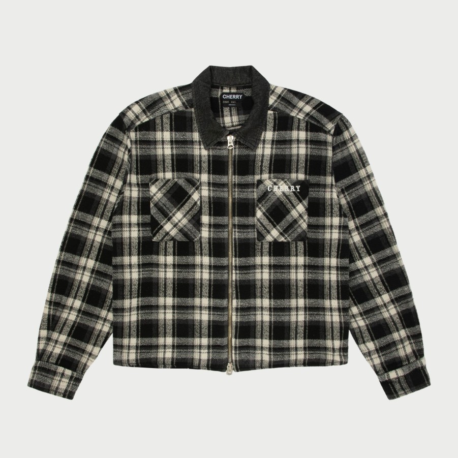 Online Cherry LA Chaqueta Estilo Camisa Con Cremallera A Cuadros (Negro)