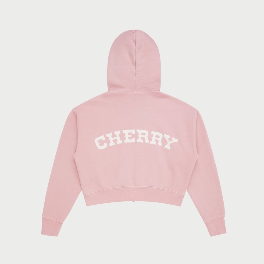 Hot Cherry LA Sudadera Con Capucha Recortada Con Cremallera Para Mujer (Rosa)