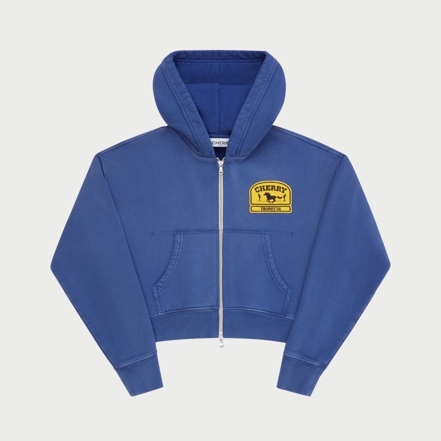 Clearance Cherry LA Sudadera Con Capucha Recortada Y Cremallera Para Mujer (Azul Marino)