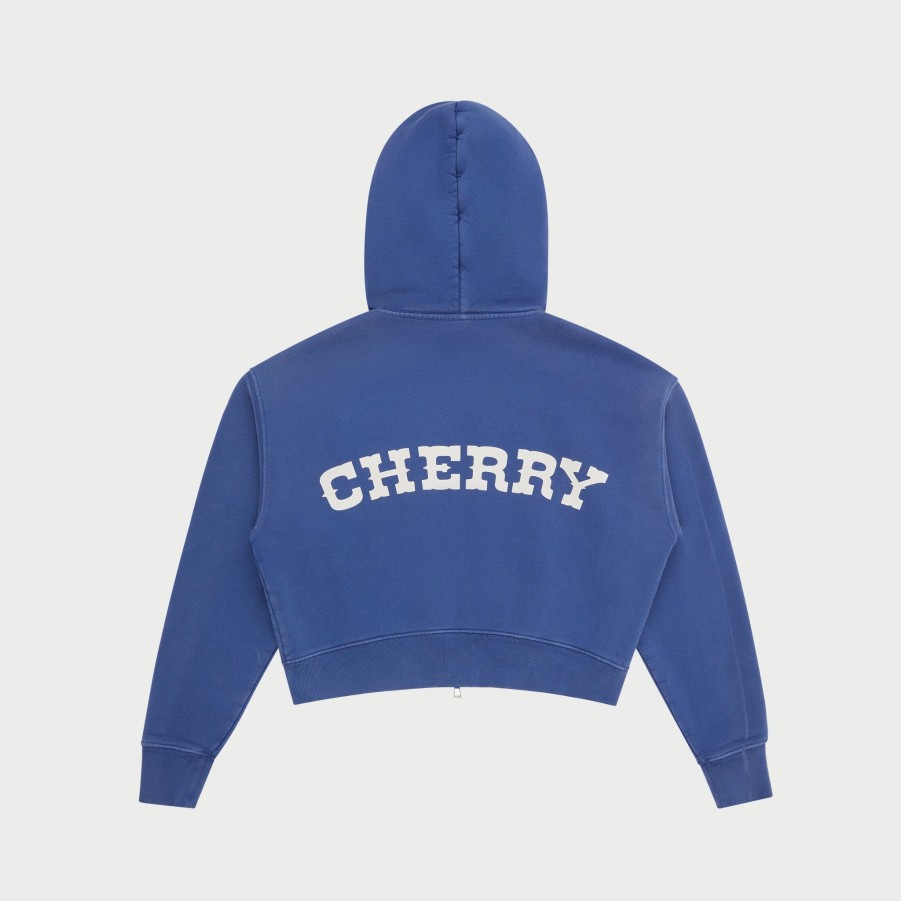 Clearance Cherry LA Sudadera Con Capucha Recortada Y Cremallera Para Mujer (Azul Marino)