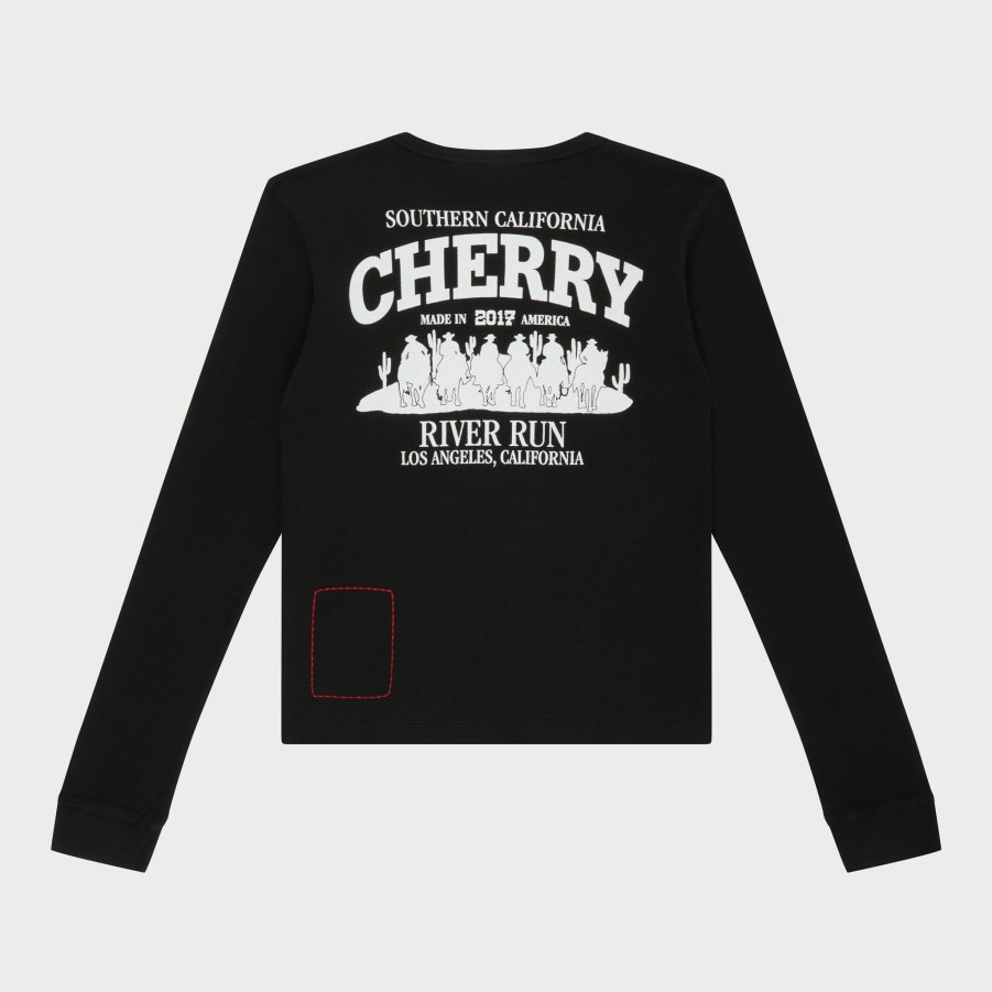 New Cherry LA Camiseta Termica De Manga Larga Para Mujer (Negro)